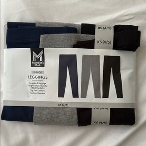 Member's Mark 3-Pack Leggings - Black, Gray, Navy